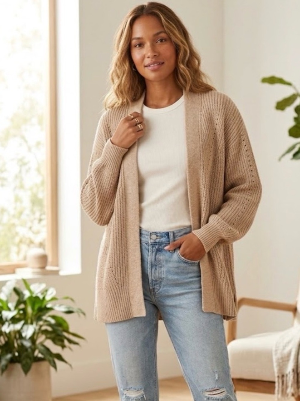 Universal Thread Taupe Open-Front Ribbed Cardigan - Women's Size Small